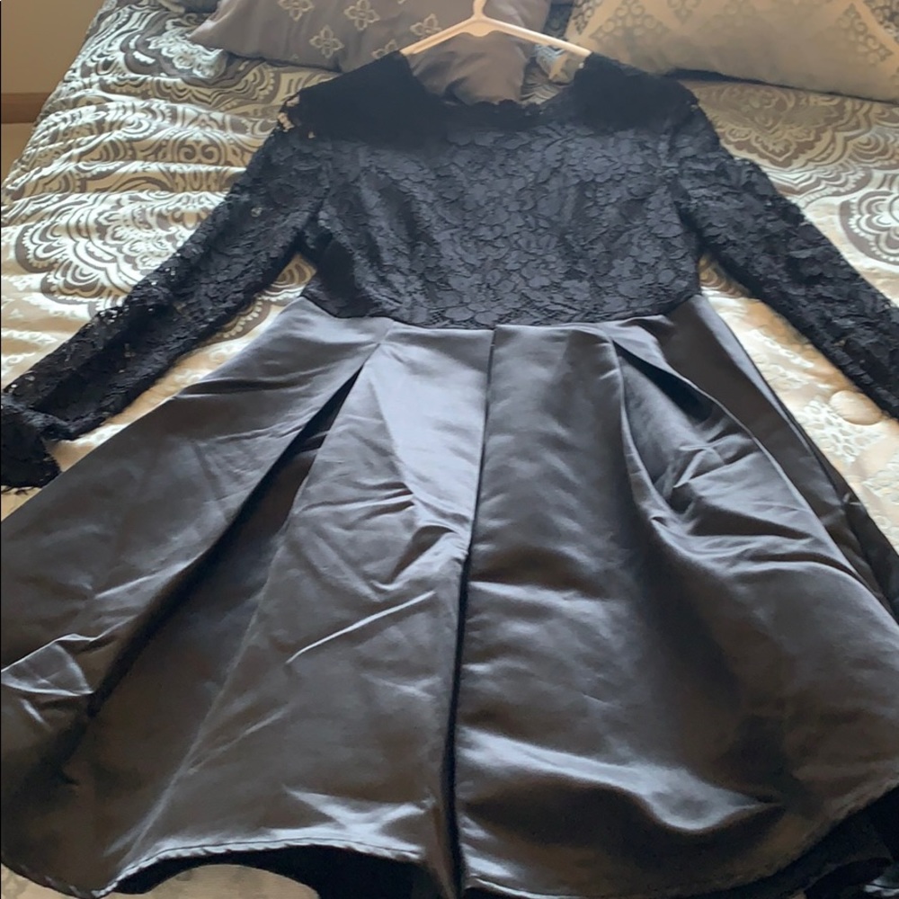 Black dress with lace on top with silk on bottom